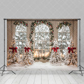 Aperturee - Aperturee White Window Snowy Forest Scenery Christmas Backdrop